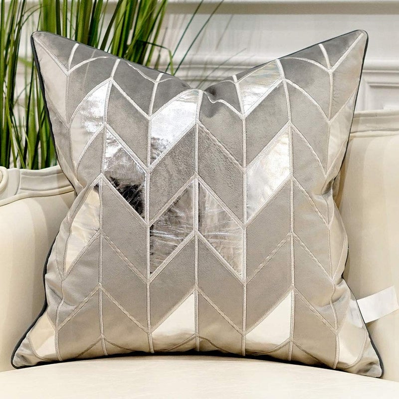 Avigers 20 x 20 Inches Grey Silver Striped Cushion Case Luxury European Throw Pillow Cover Decorative Pillow for Couch Living Room Bedroom Car - Image 1